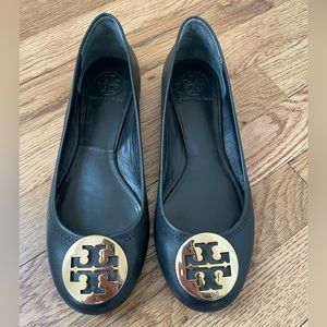Tory Burch Reva Flats, Black Leather, Size 8.5